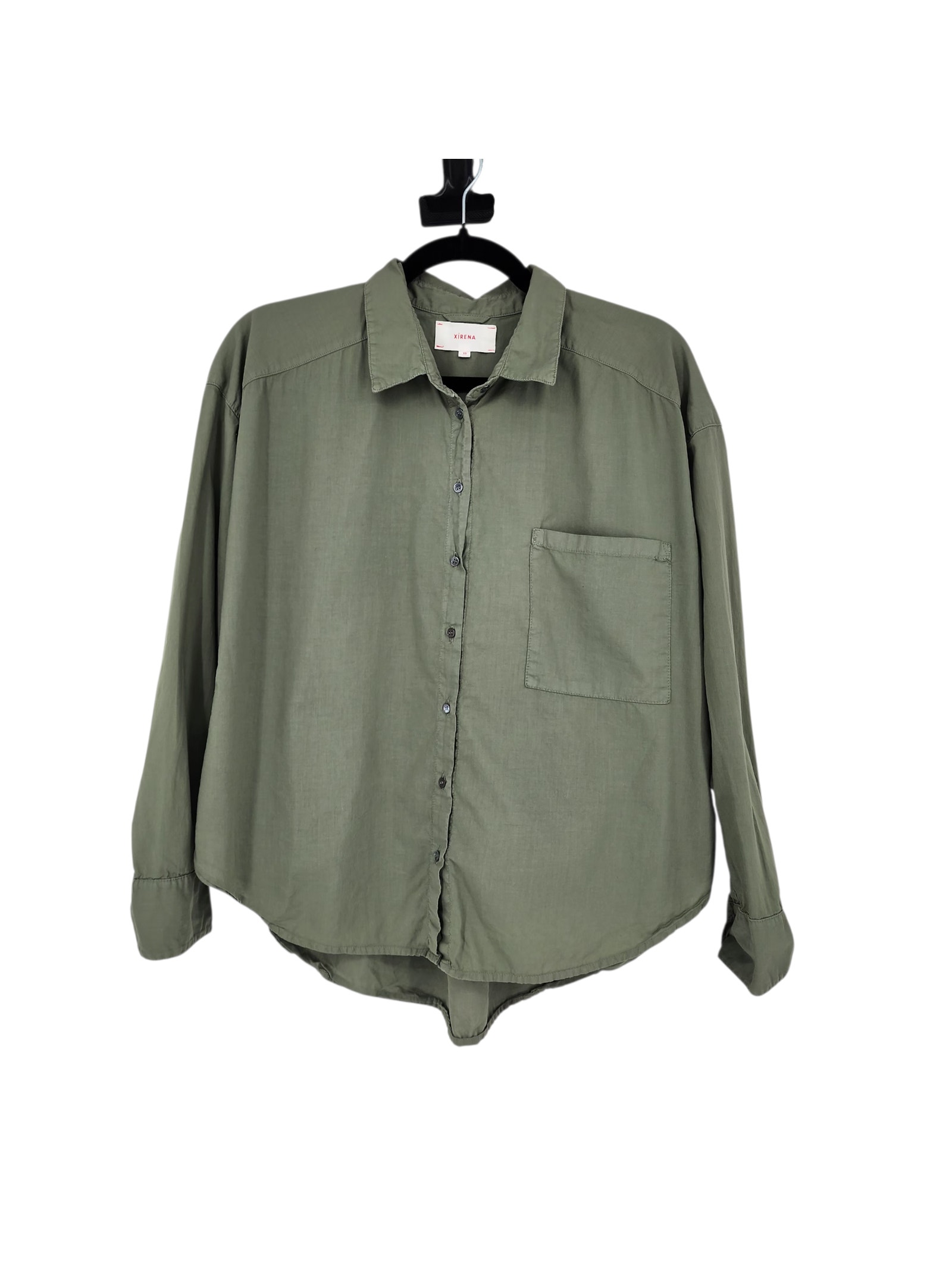 Xirena Green Monroe 100% Cotton Long Sleeve Button Up Pocket Shirt Size Xs